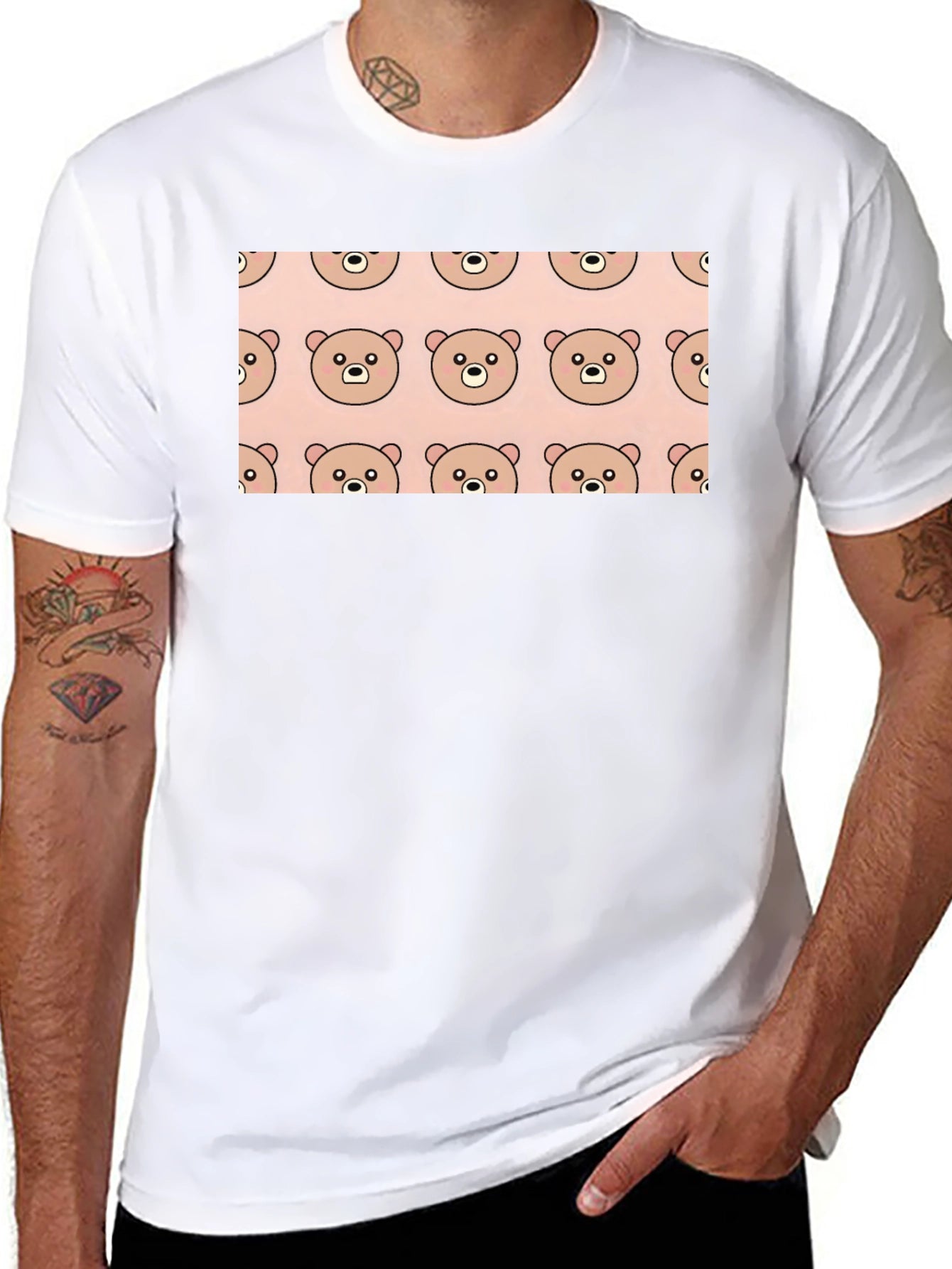 Cute Bear Pattern Black T-Shirt