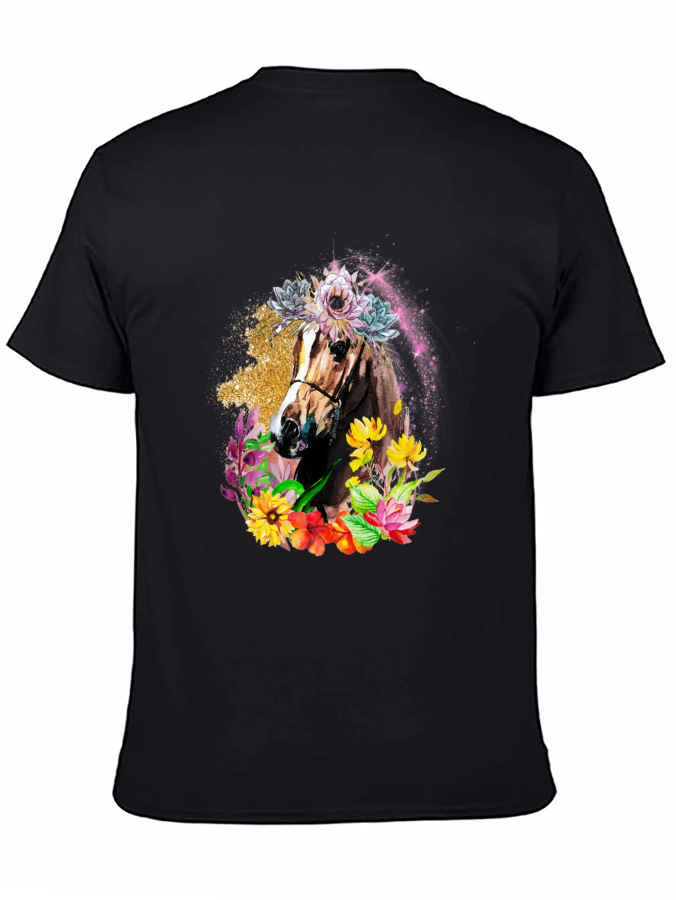 Floral Horse Graphic Tee - Black Unisex T-Shirt