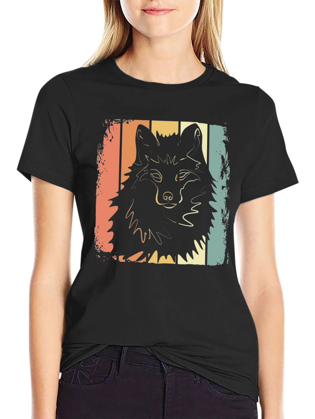 Retro Wolf Graphic T-Shirt - Black