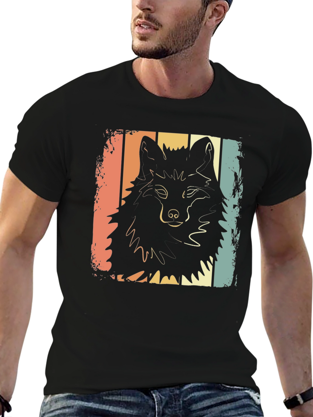 Retro Wolf Graphic T-Shirt - Black
