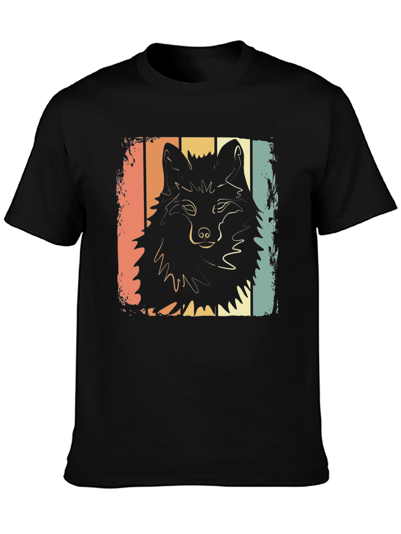 Retro Wolf Graphic T-Shirt - Black