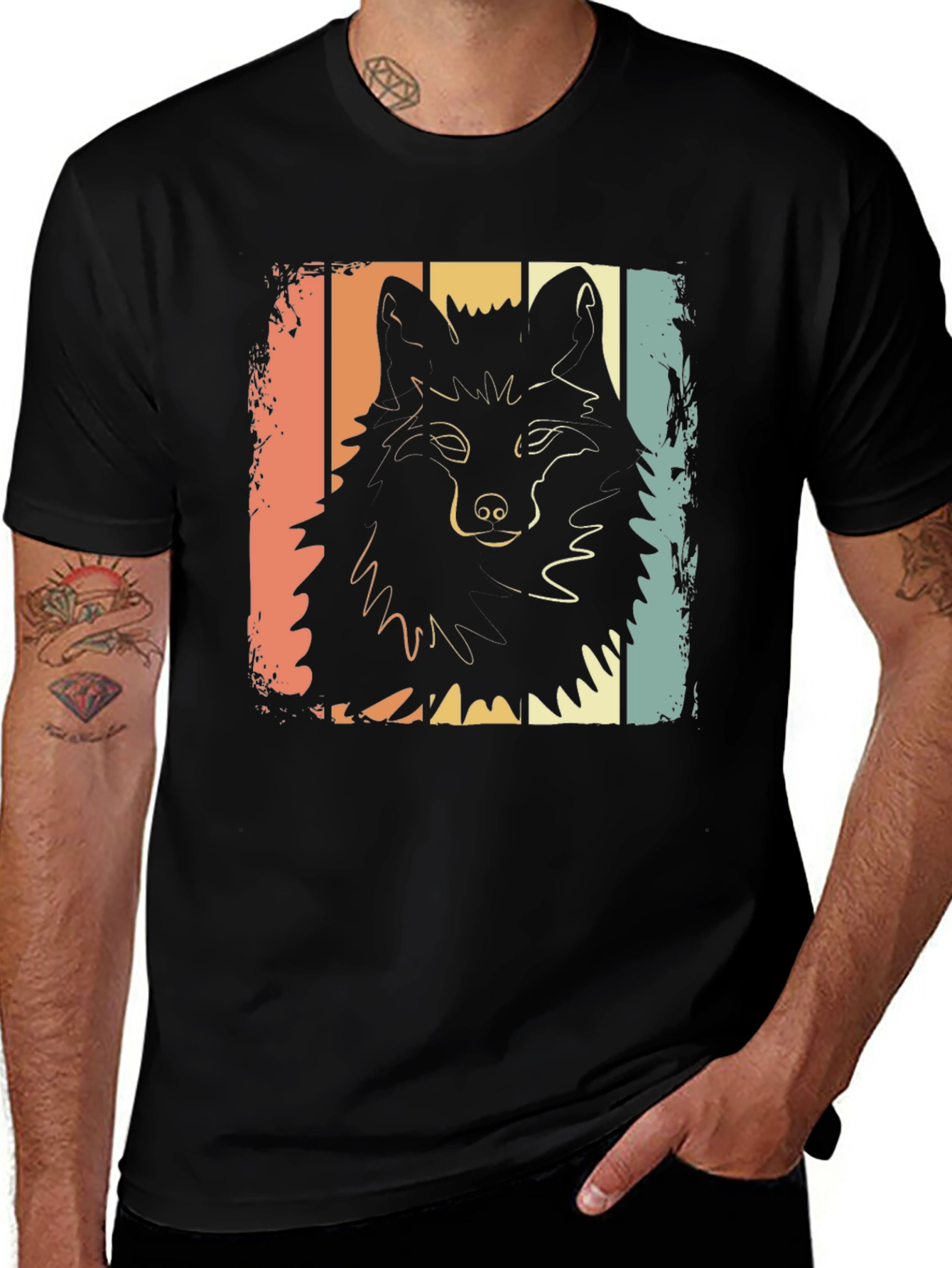Retro Wolf Graphic T-Shirt - Black
