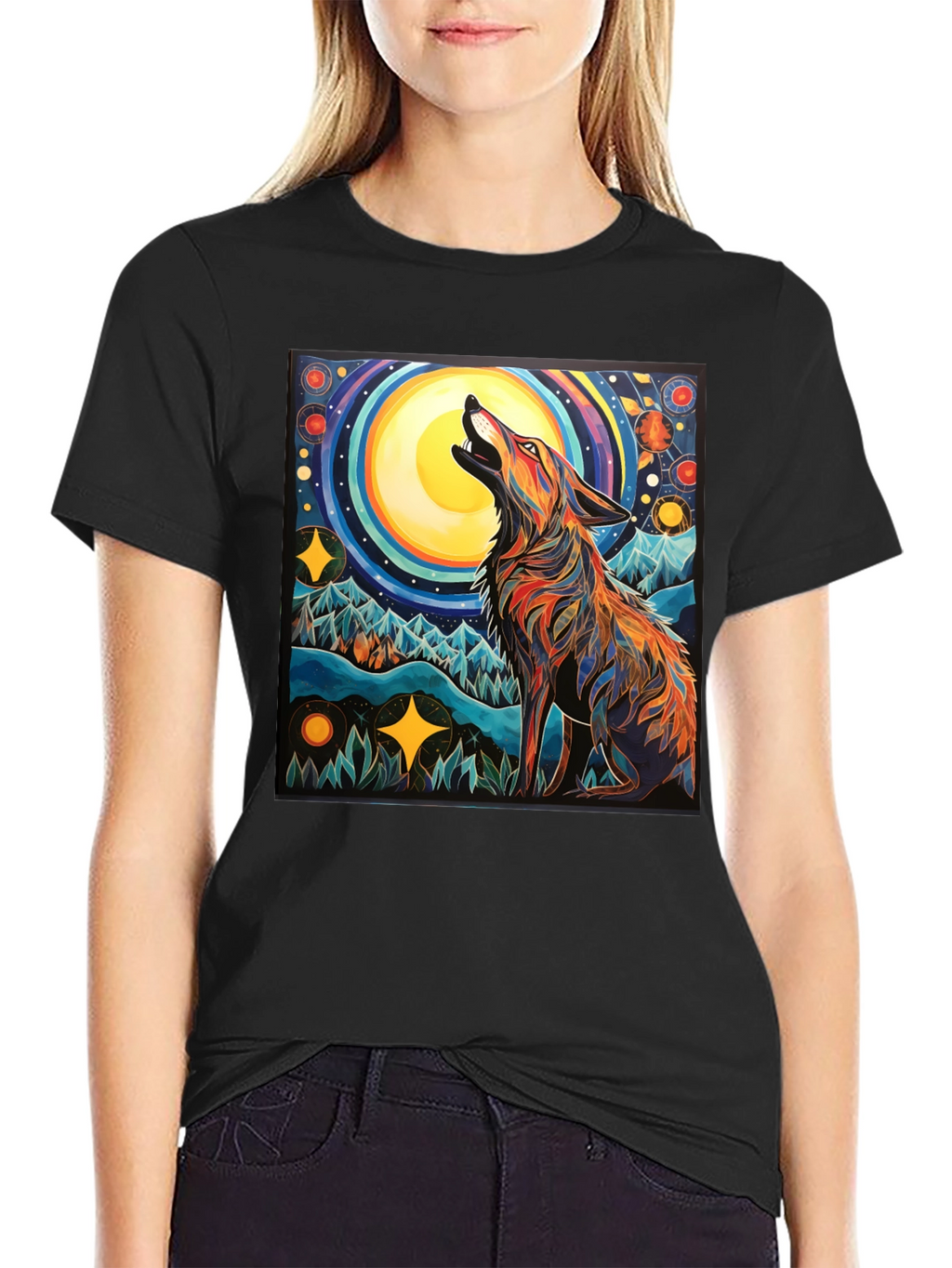 Wolf Howling at Moon Graphic Tee