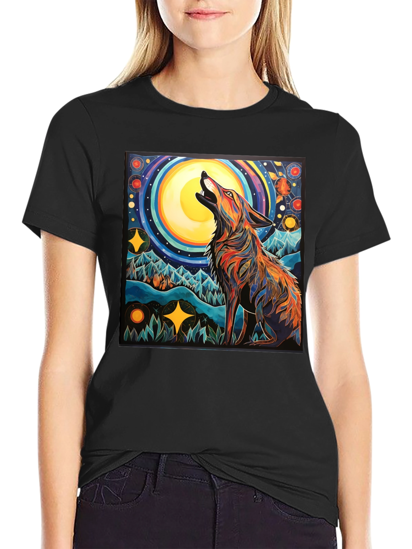 Wolf Howling at Moon Graphic Tee
