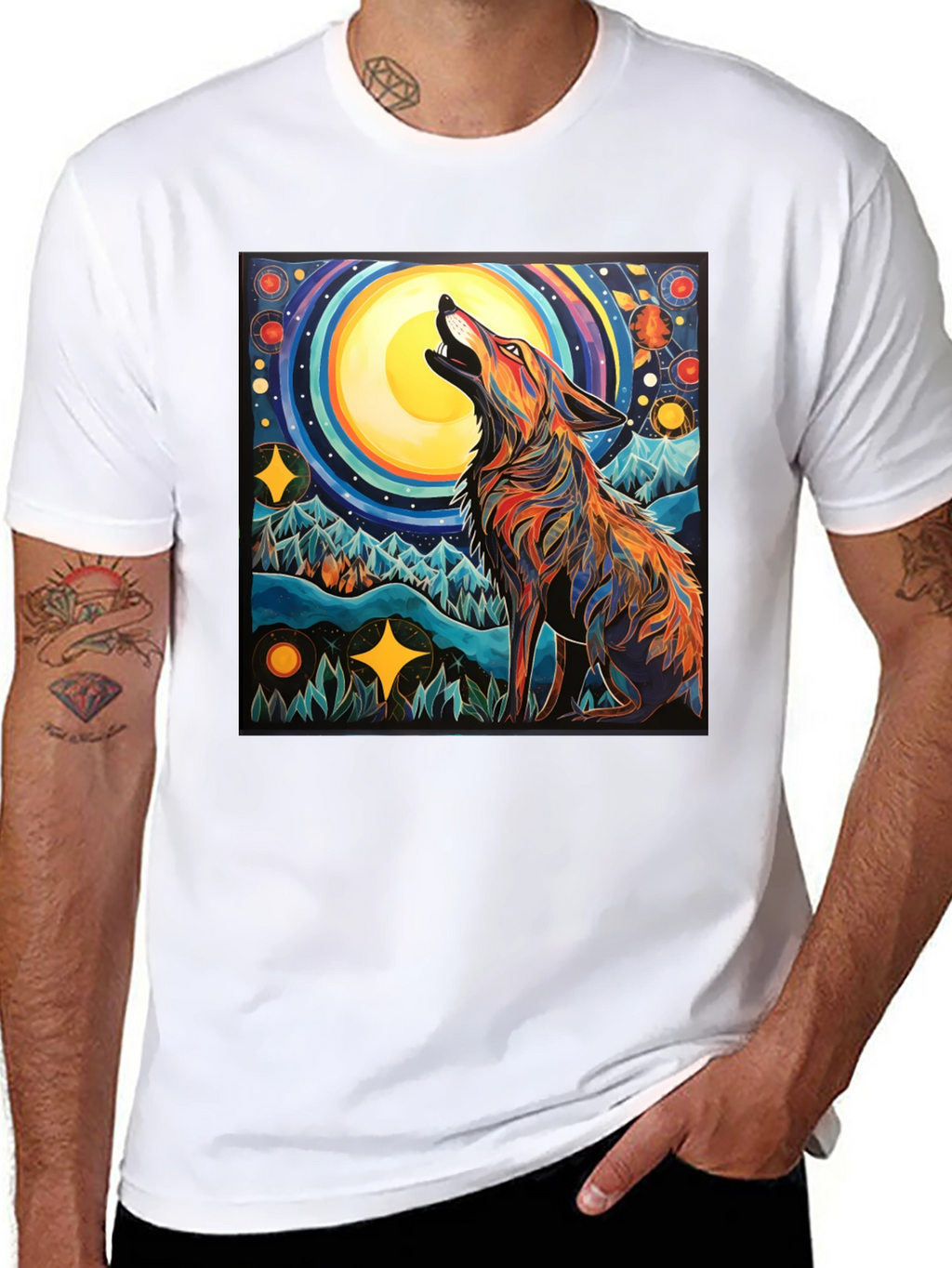 Wolf Howling at Moon Graphic Tee