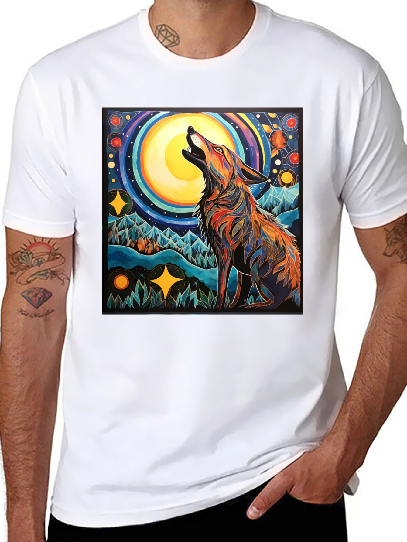 Wolf Howling at Moon Graphic Tee
