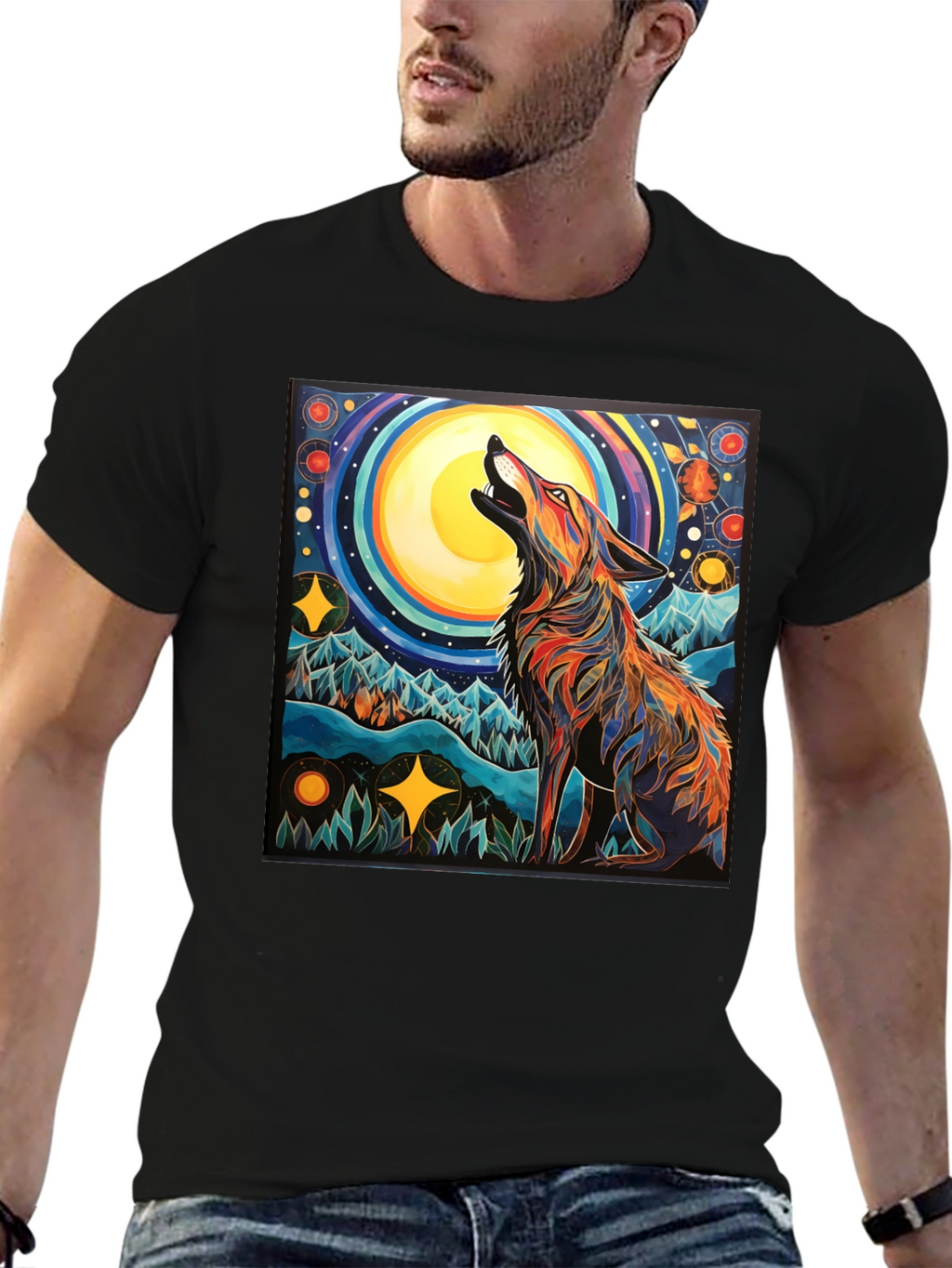 Wolf Howling at Moon Graphic Tee