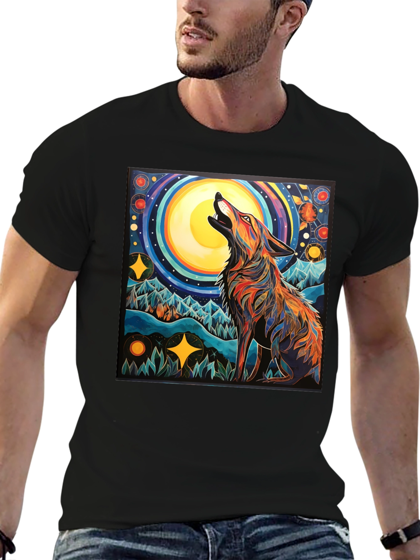 Wolf Howling at Moon Graphic Tee