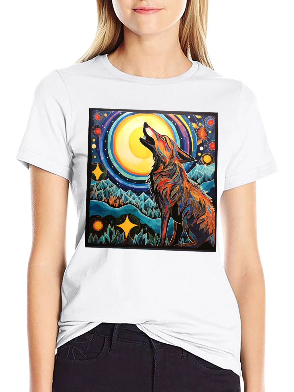 Wolf Howling at Moon Graphic Tee