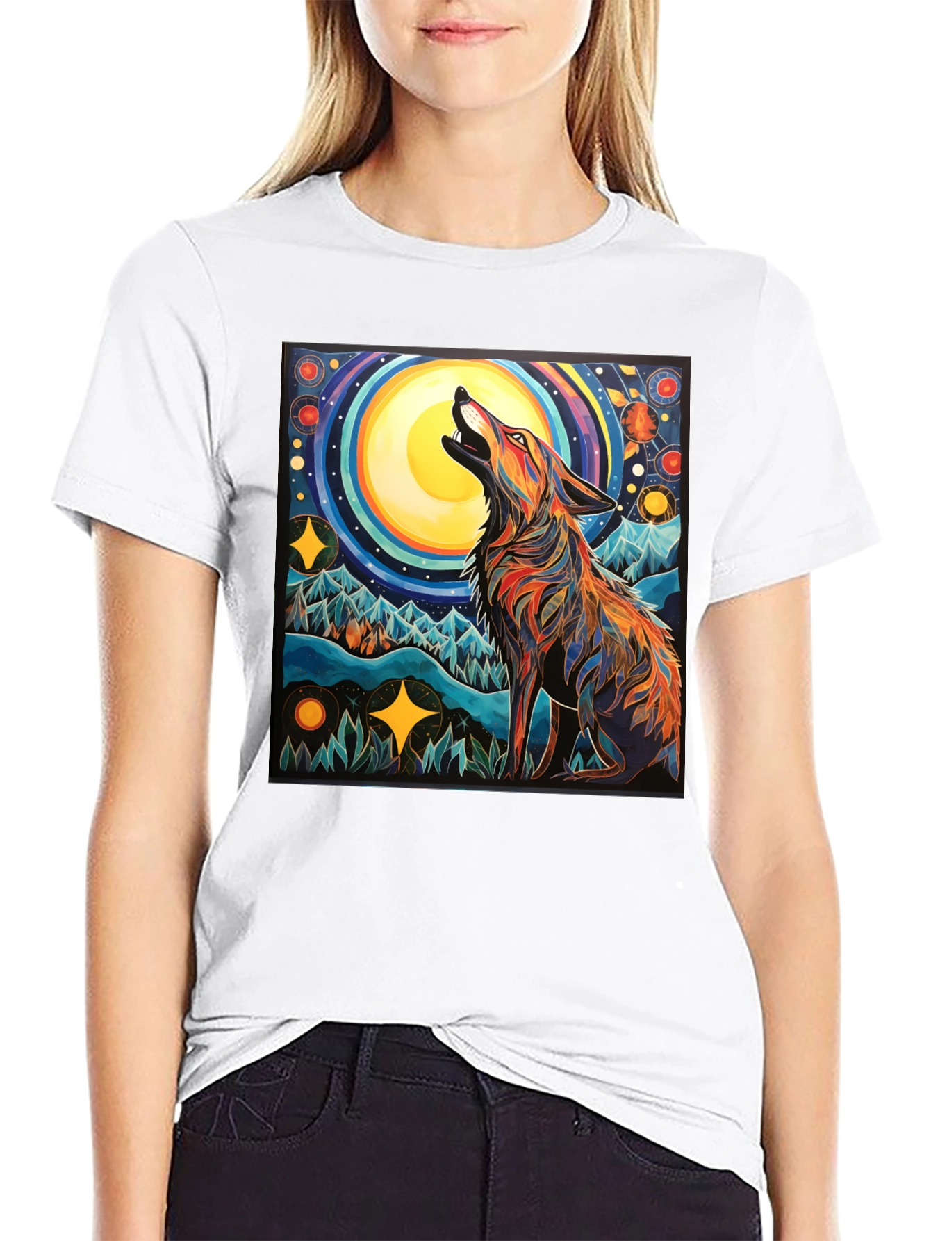 Wolf Howling at Moon Graphic Tee