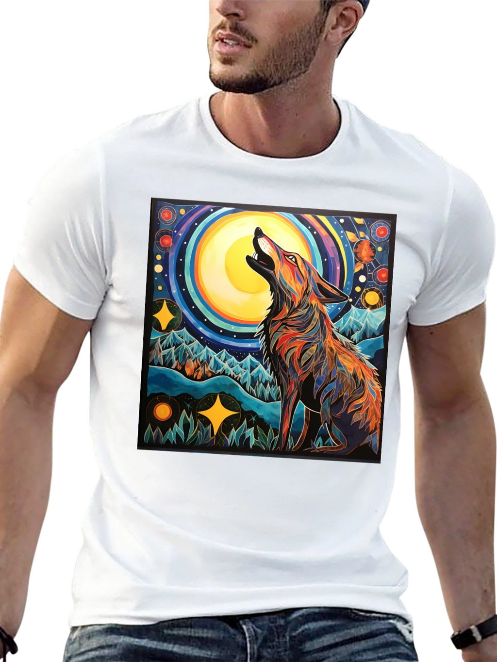 Wolf Howling at Moon Graphic Tee