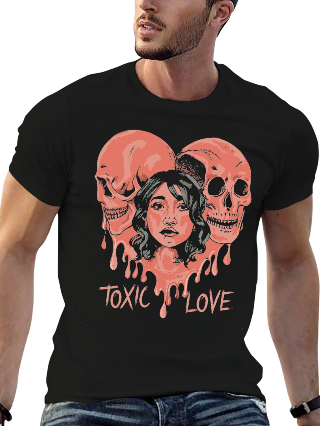 Toxic Love Graphic Tee - Skull Heart Design