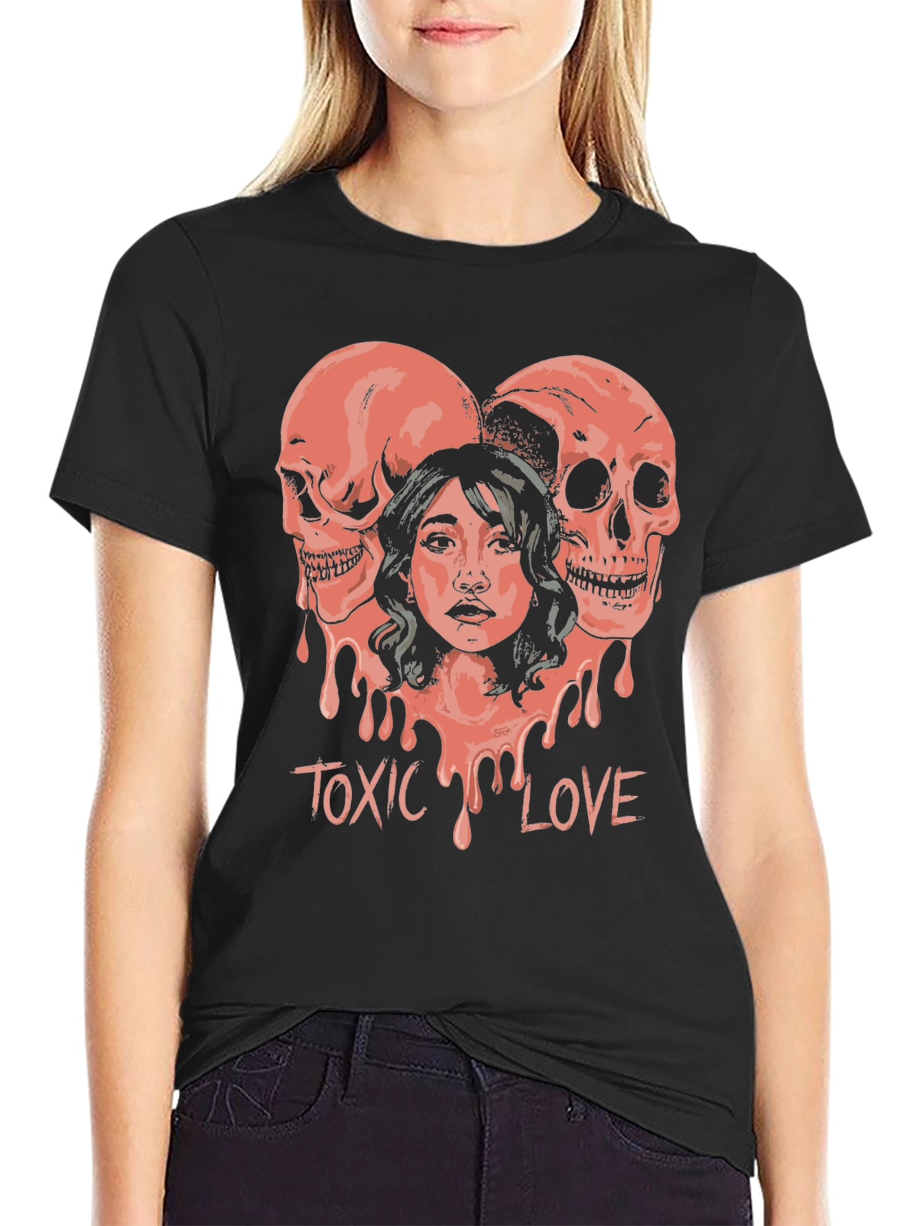 Toxic Love Graphic Tee - Skull Heart Design