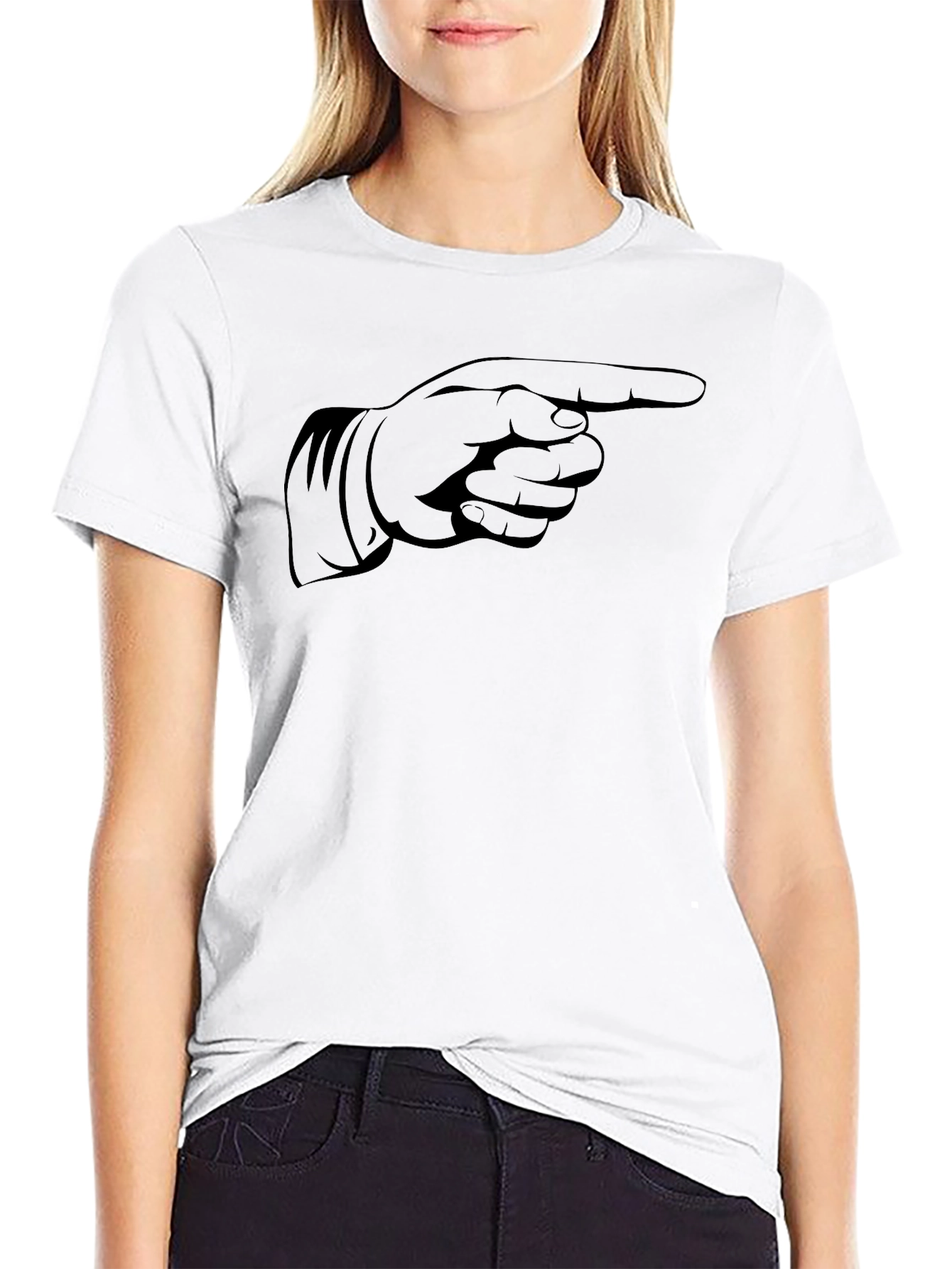 Pointing Hand Graphic Tee - Black Cotton T-Shirt