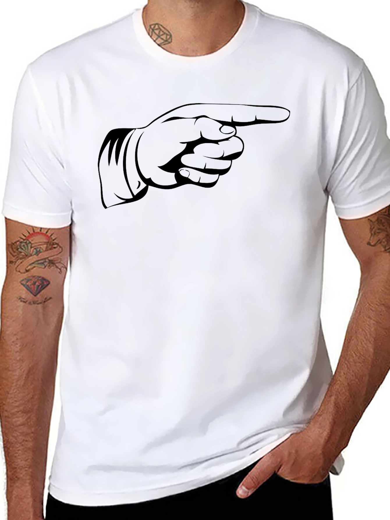 Pointing Hand Graphic Tee - Black Cotton T-Shirt