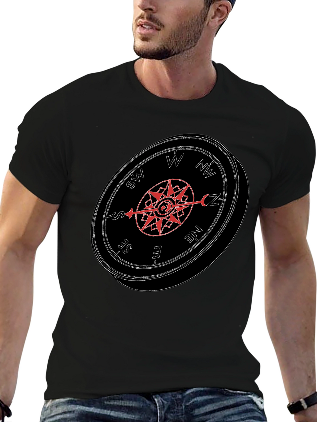 Compass Graphic Tee - Mens Black Casual T-Shirt