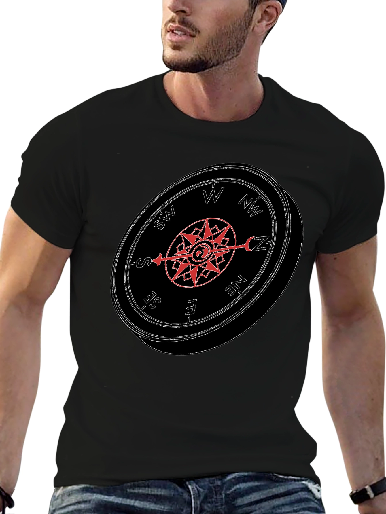 Compass Graphic Tee - Mens Black Casual T-Shirt