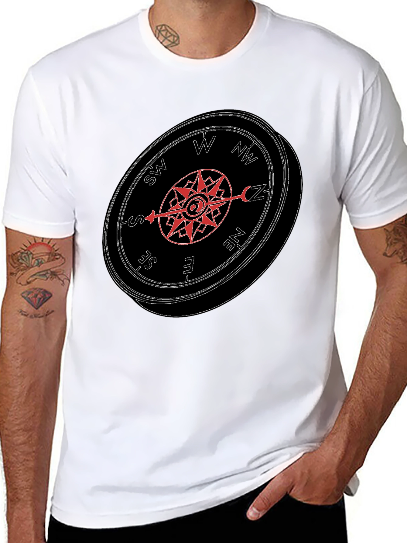 Compass Graphic Tee - Mens Black Casual T-Shirt