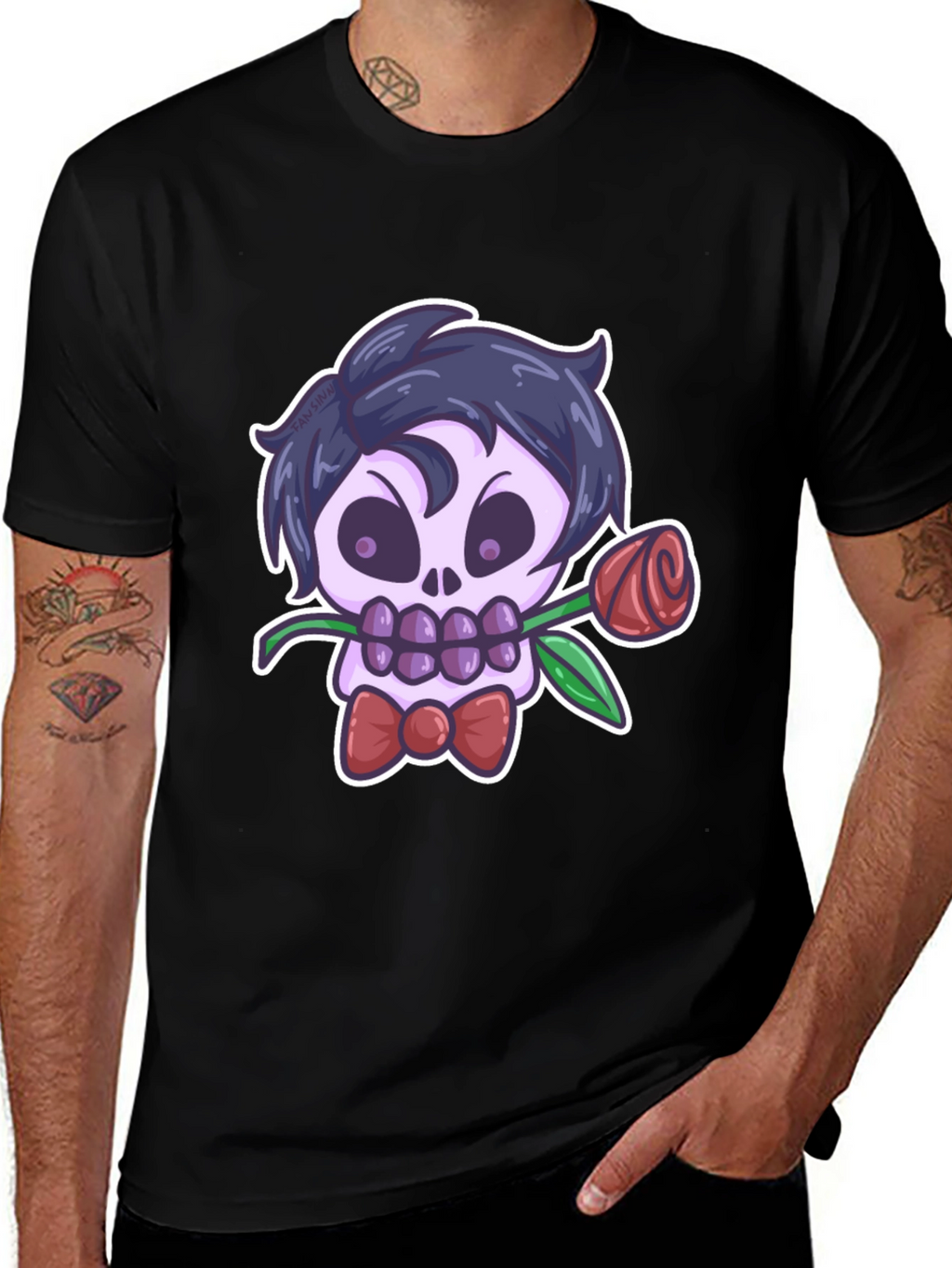 Skull Rose Graphic Tee - Mens Black T-Shirt