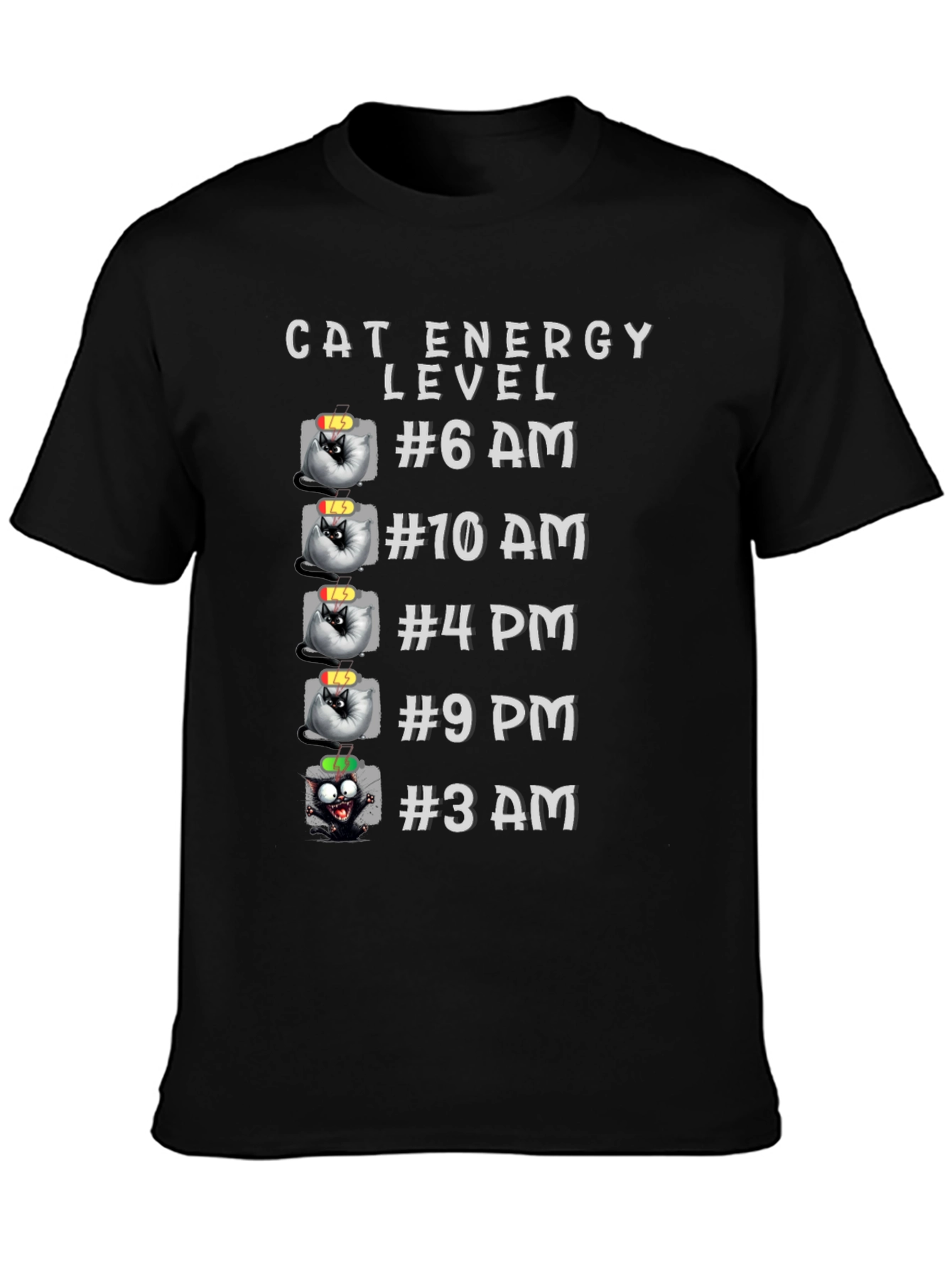 Cat Energy Level Graphic T-Shirt - Funny Cat Lover Tee