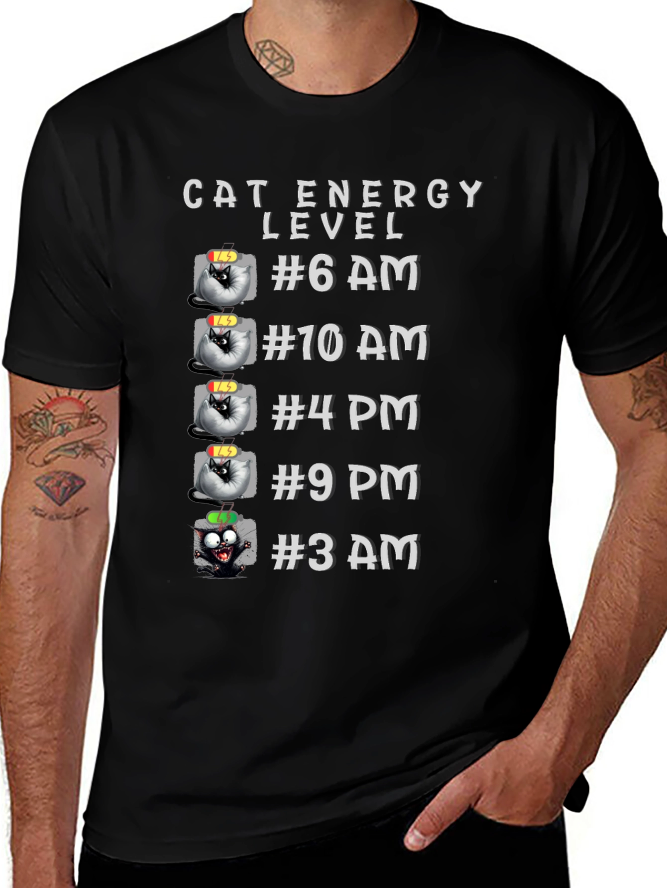 Cat Energy Level Graphic T-Shirt - Funny Cat Lover Tee