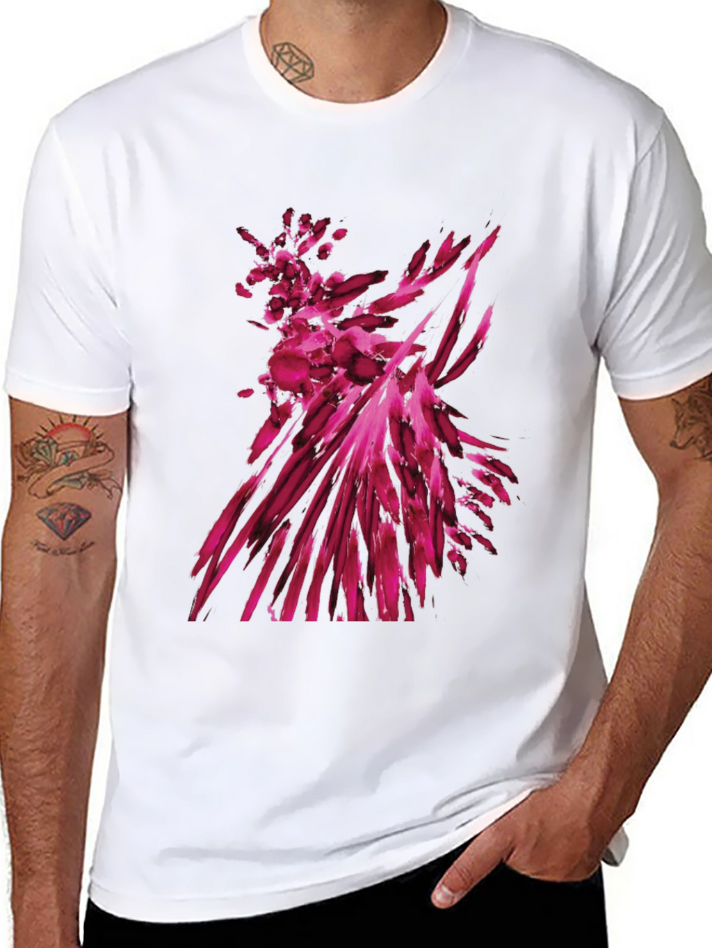 Abstract Magenta Graphic Print Black T-Shirt