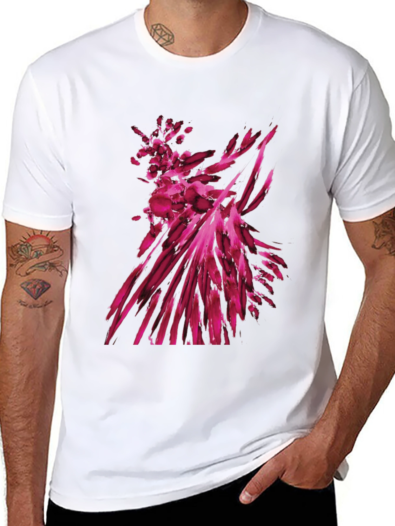 Abstract Magenta Graphic Print Black T-Shirt