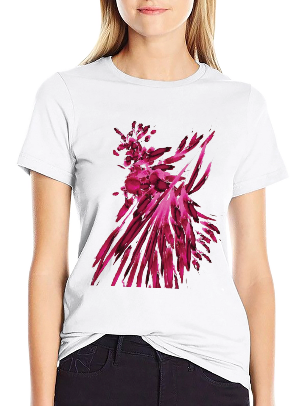 Abstract Magenta Graphic Print Black T-Shirt