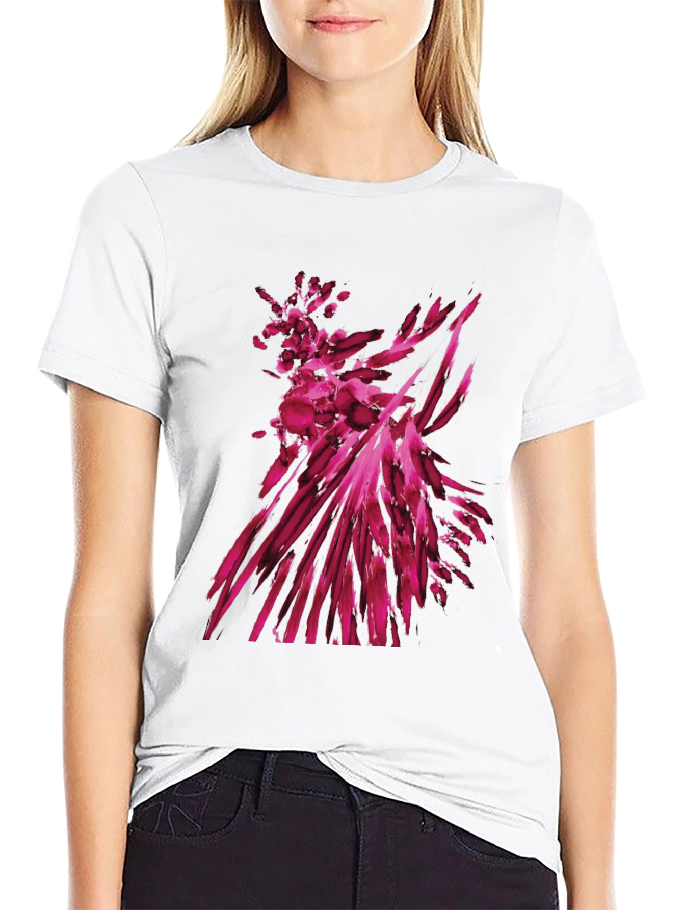 Abstract Magenta Graphic Print Black T-Shirt