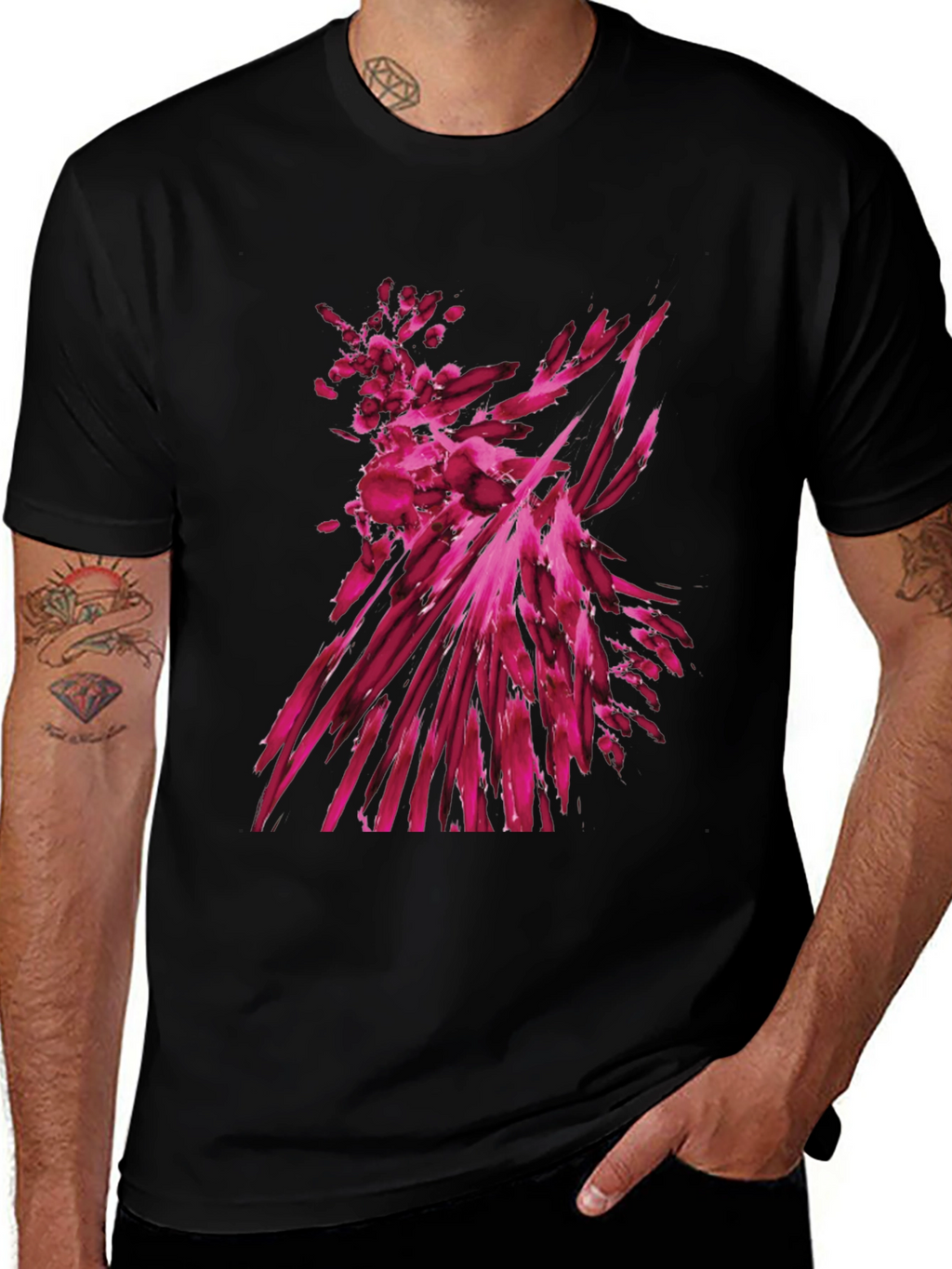 Abstract Magenta Graphic Print Black T-Shirt