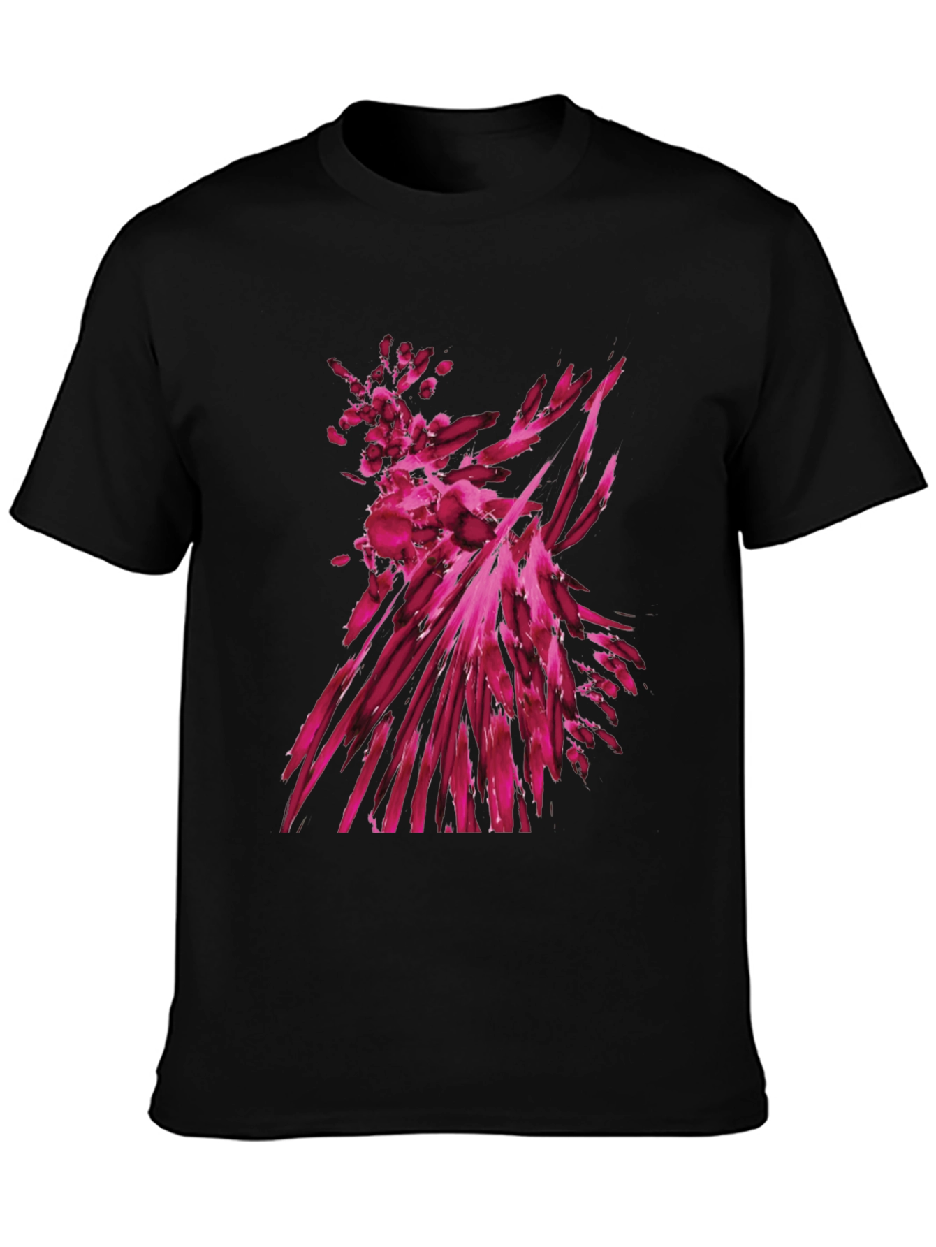 Abstract Magenta Graphic Print Black T-Shirt