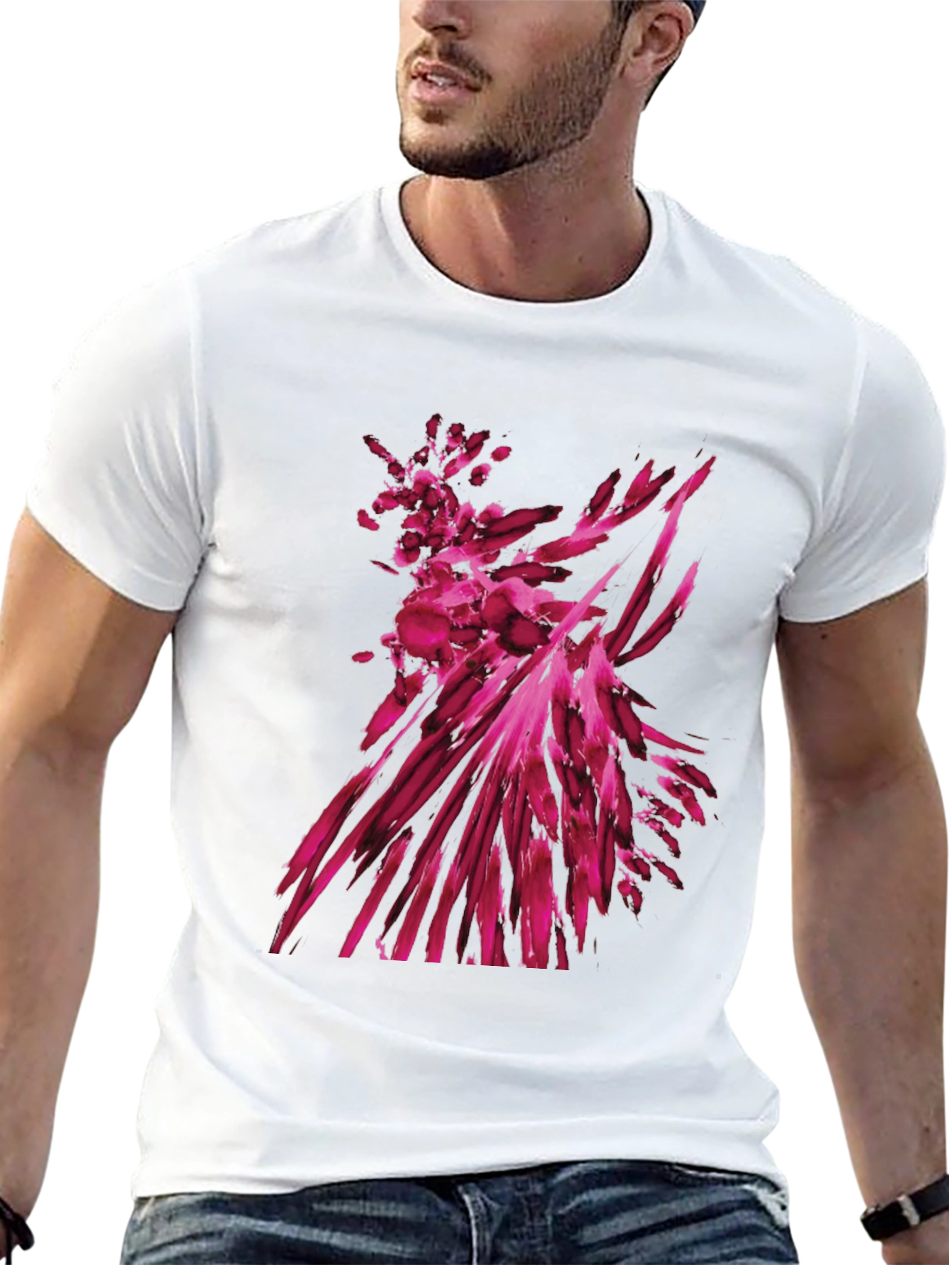 Abstract Magenta Graphic Print Black T-Shirt