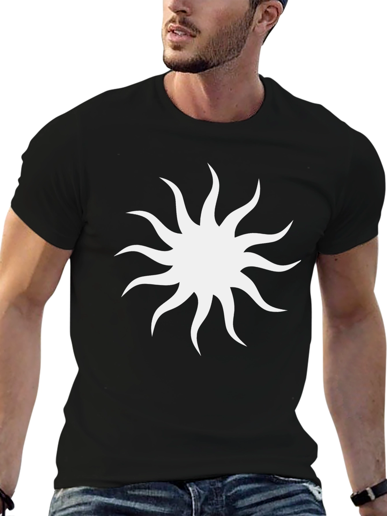 Black Tee with White Sunburst Design