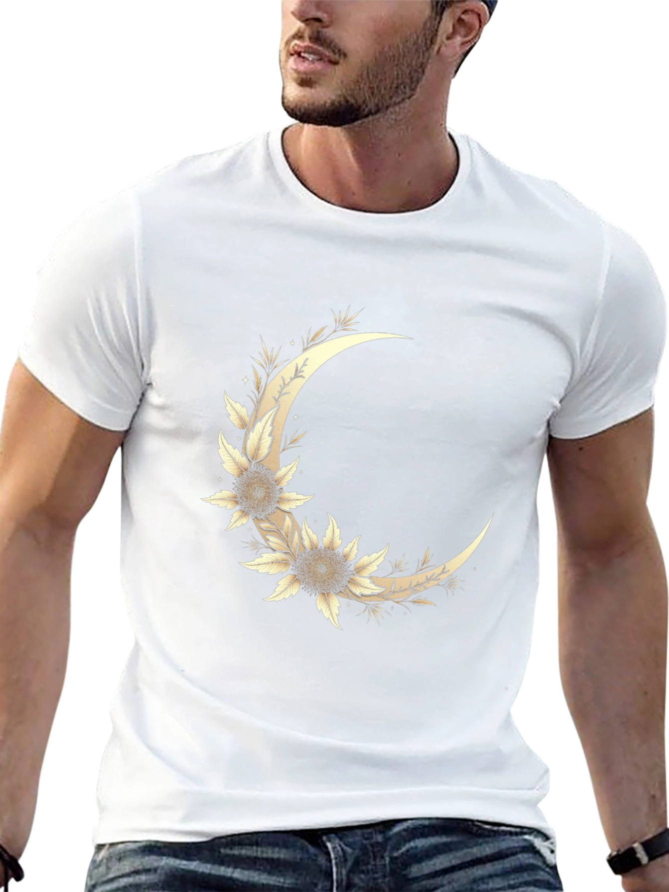 Floral Crescent Moon Graphic T-Shirt