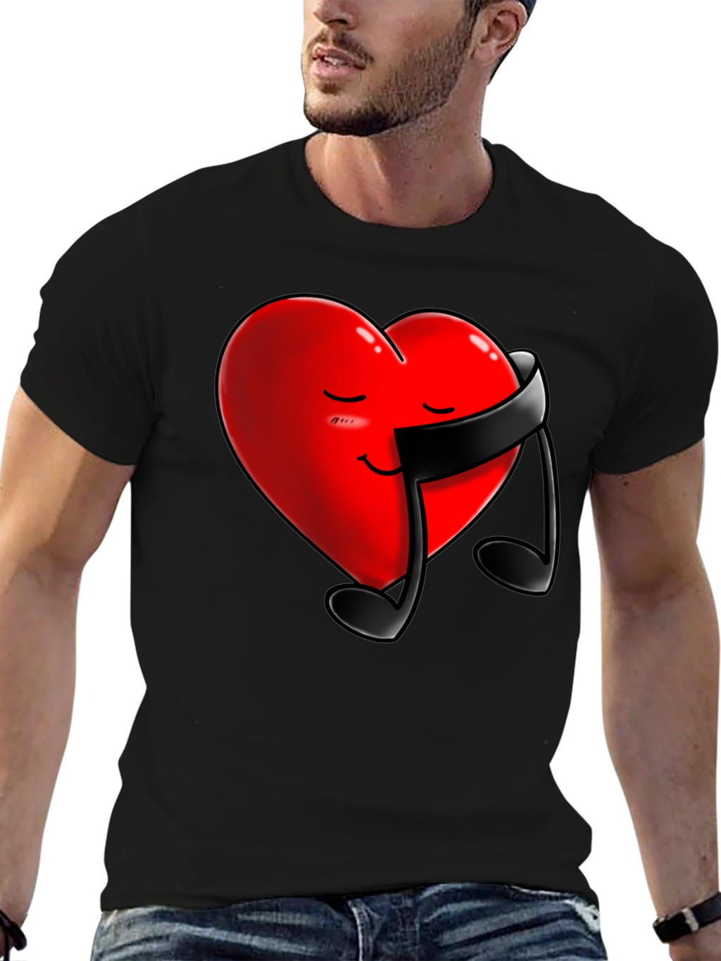 Heart & Music Note Graphic Tee - Black