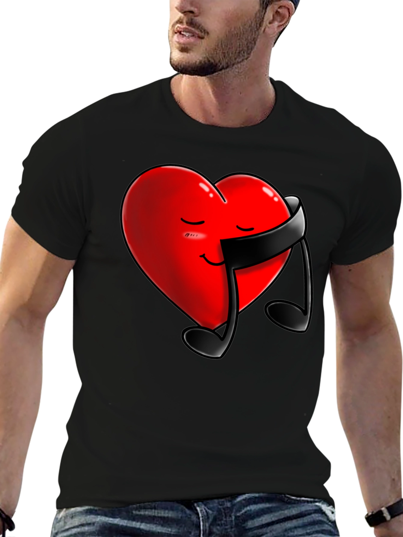 Heart & Music Note Graphic Tee - Black