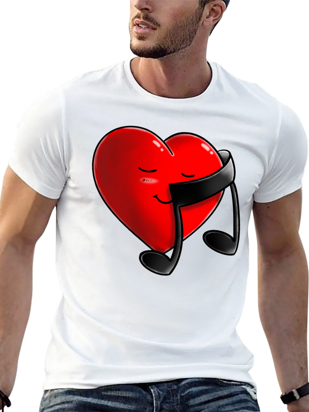 Heart & Music Note Graphic Tee - Black