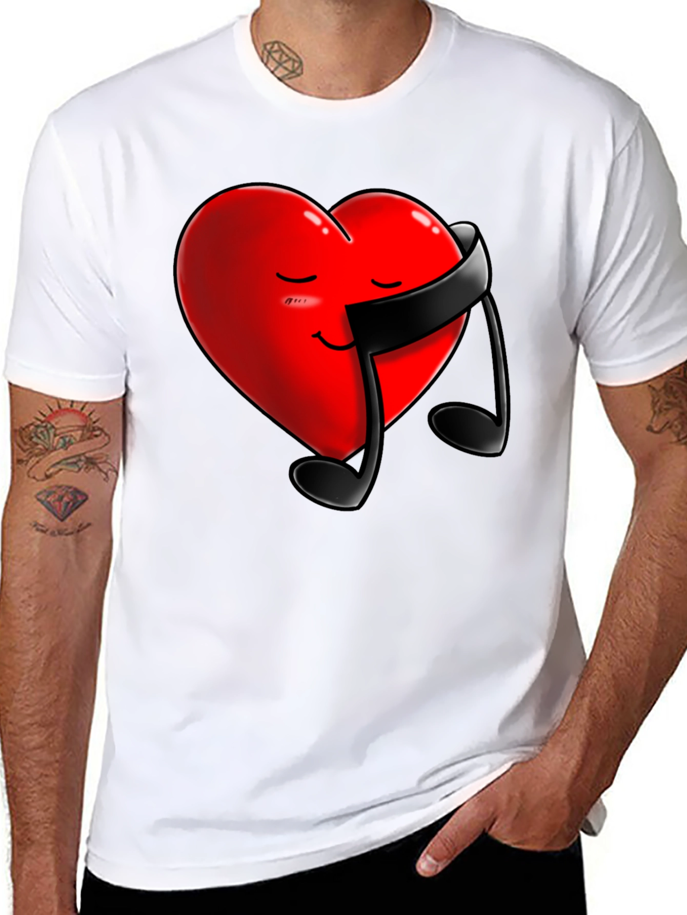 Heart & Music Note Graphic Tee - Black