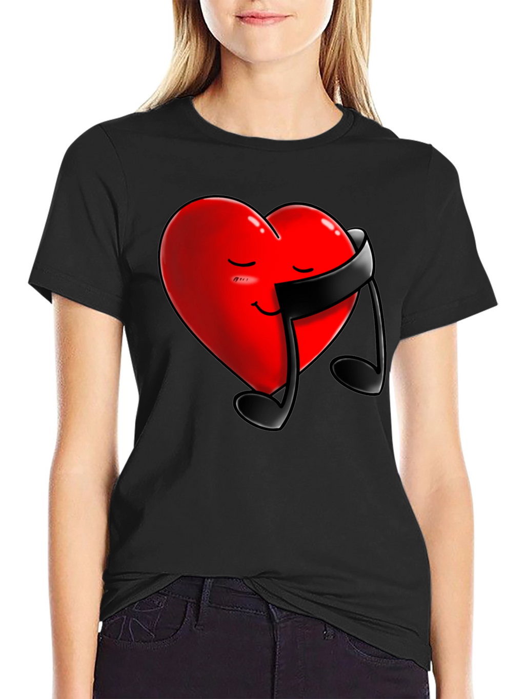 Heart & Music Note Graphic Tee - Black