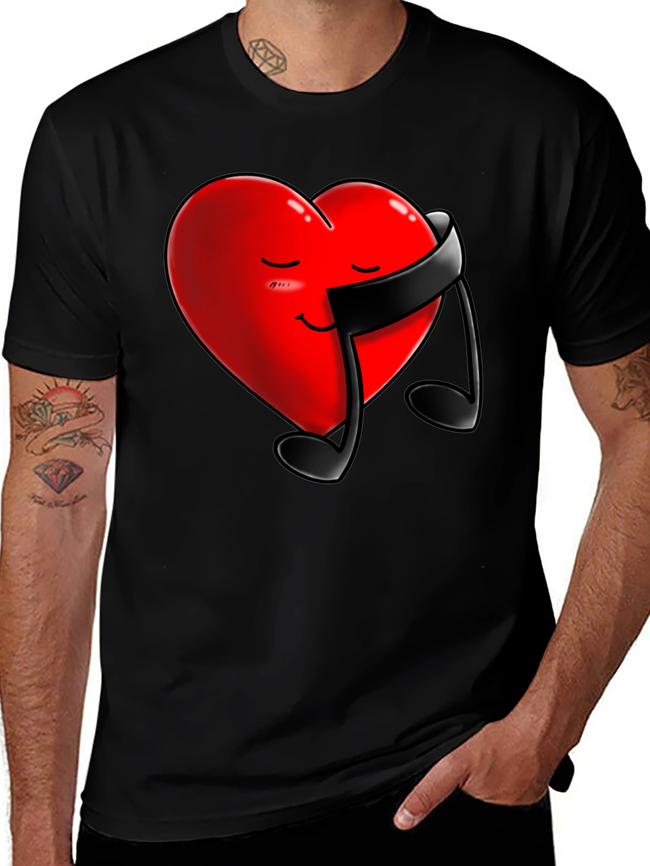 Heart & Music Note Graphic Tee - Black