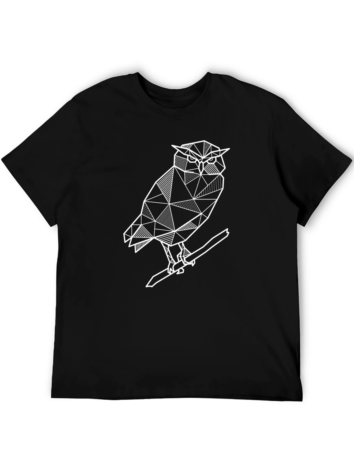 Geometric Owl Graphic Tee - Modern Mens Black T-Shirt