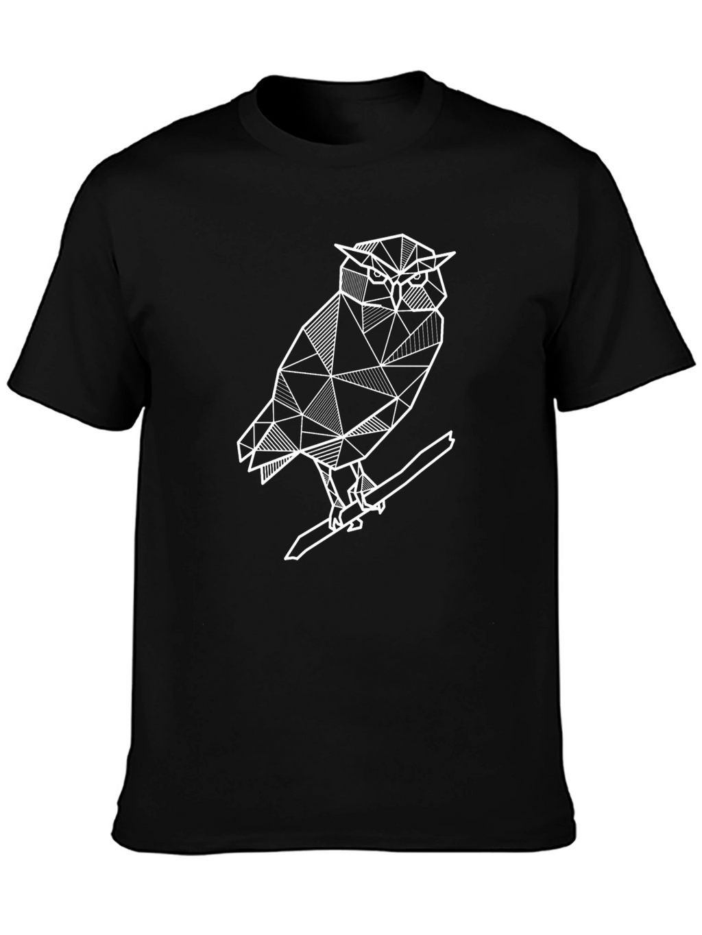 Geometric Owl Graphic Tee - Modern Mens Black T-Shirt