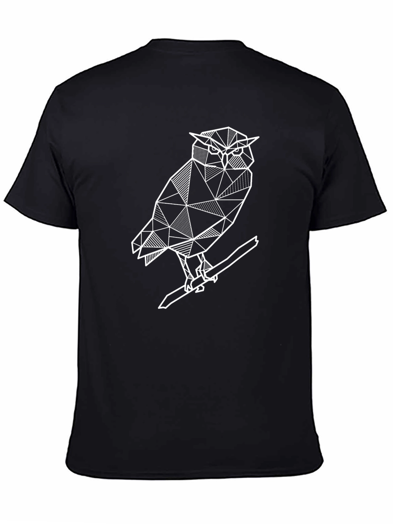 Geometric Owl Graphic Tee - Modern Mens Black T-Shirt