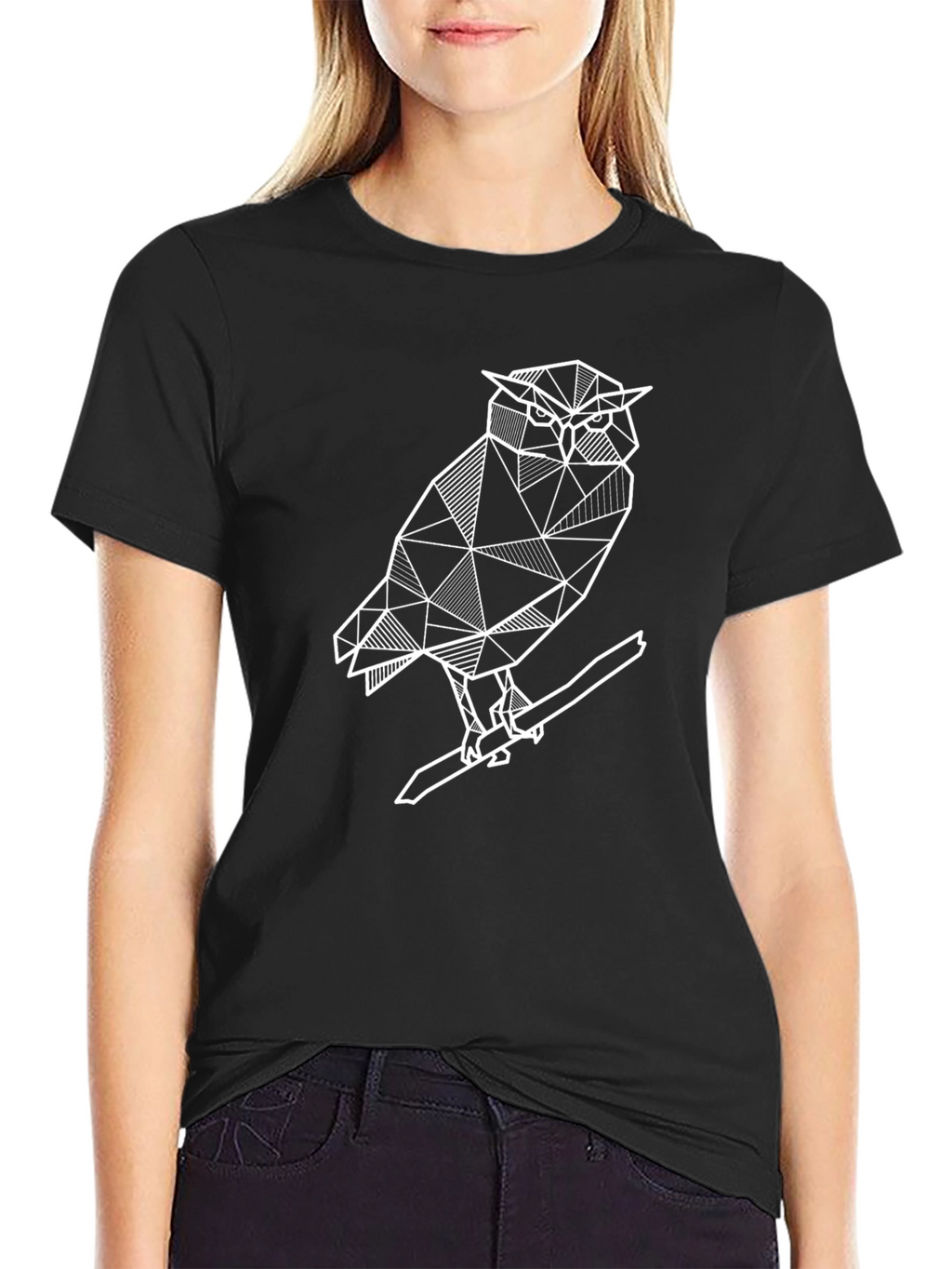Geometric Owl Graphic Tee - Modern Mens Black T-Shirt