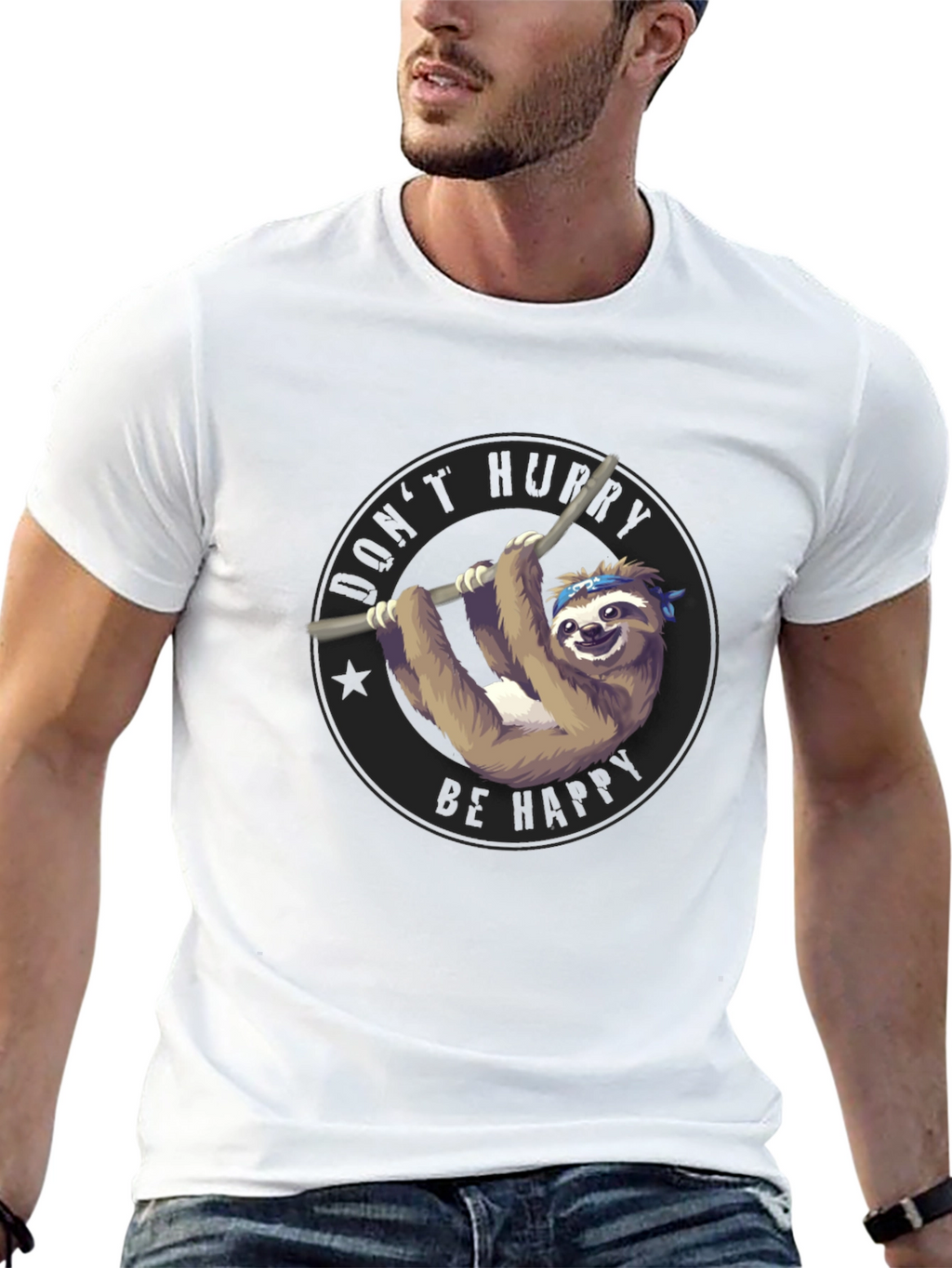 Mens Black T-Shirt Sloth Graphic Tee