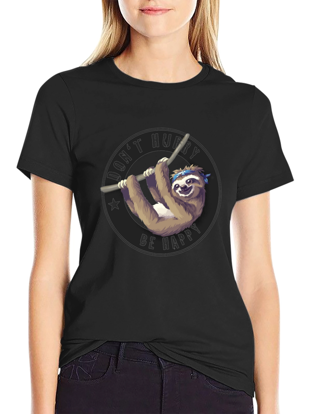 Mens Black T-Shirt Sloth Graphic Tee