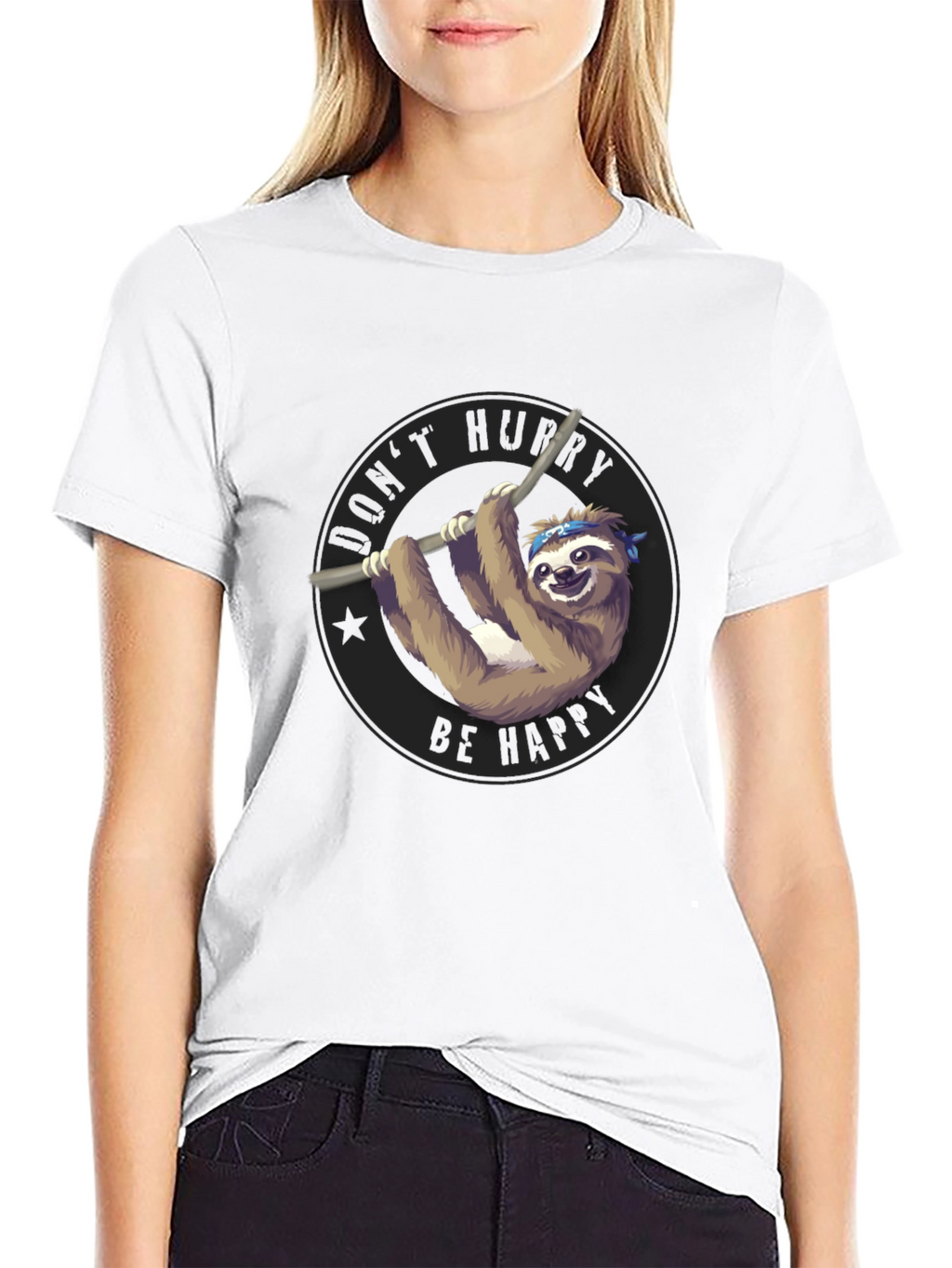 Mens Black T-Shirt Sloth Graphic Tee