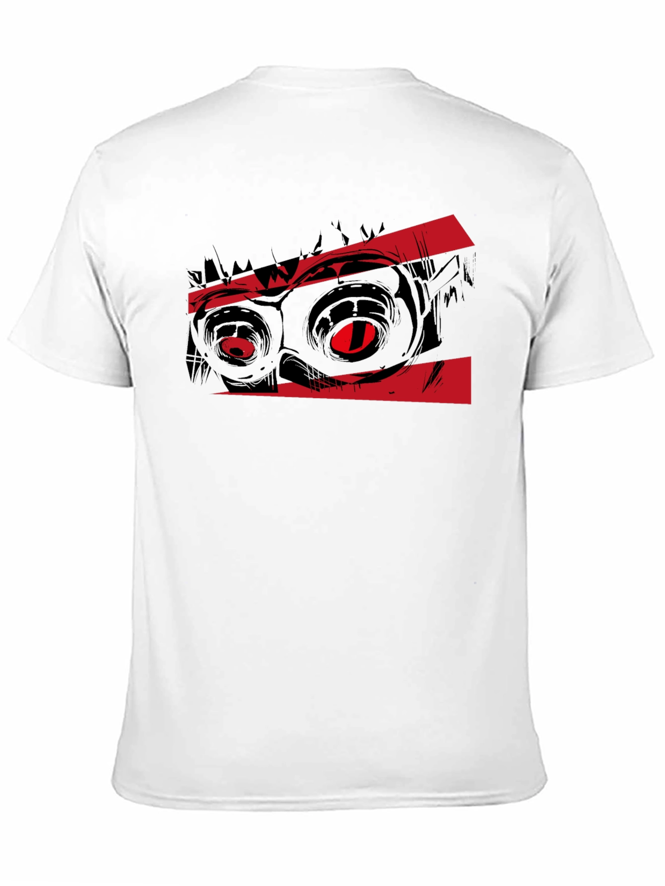 Graphic Black T-Shirt with Red Monster Eyes Design