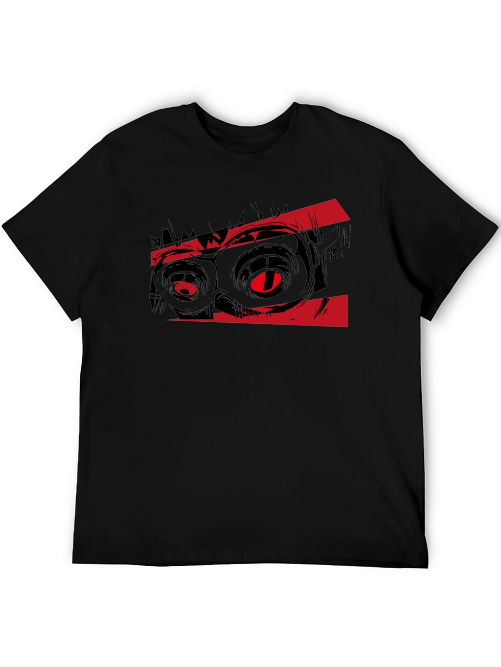 Graphic Black T-Shirt with Red Monster Eyes Design