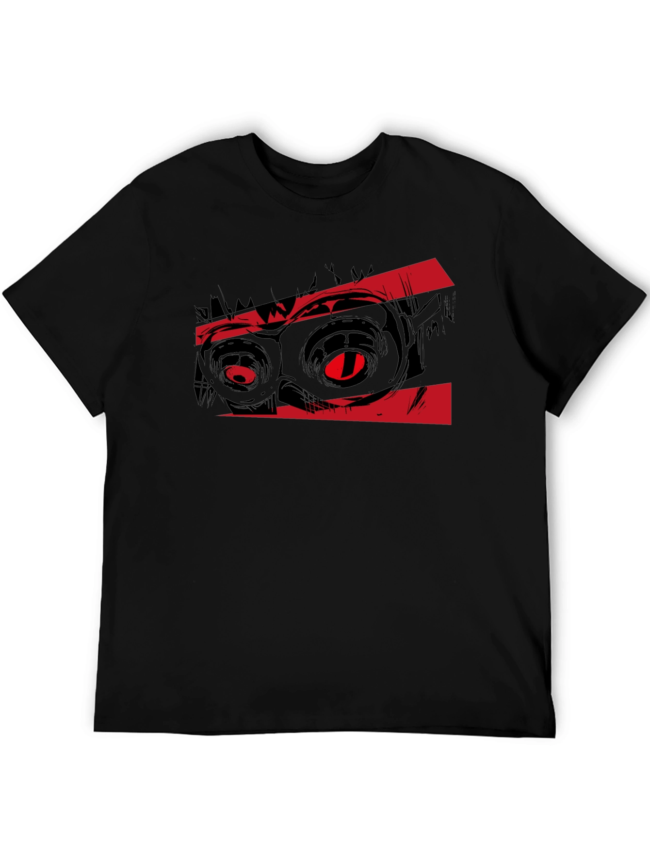 Graphic Black T-Shirt with Red Monster Eyes Design